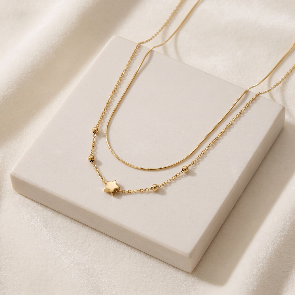 Collier étoile minimaliste double rang — Doré