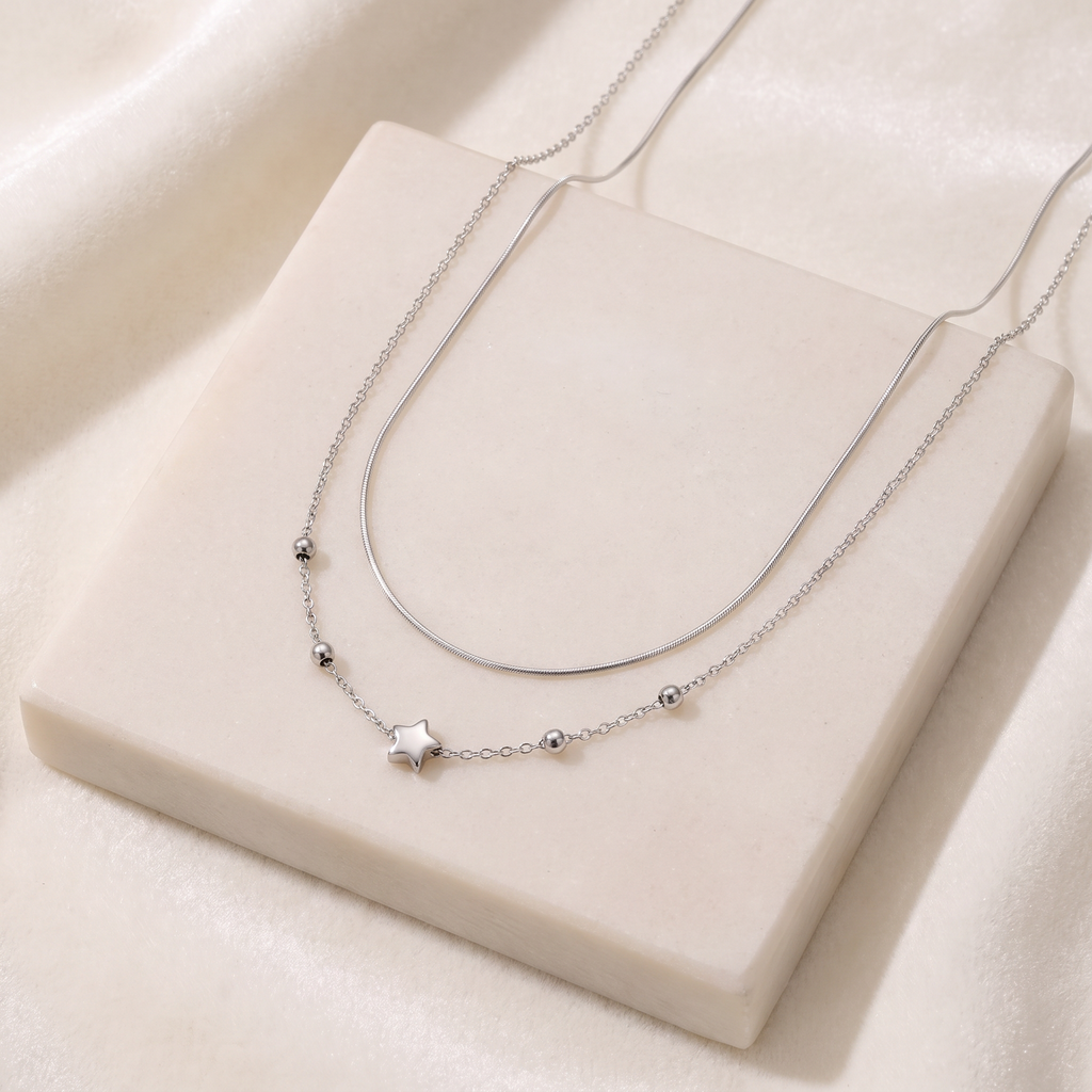 Collier étoile minimaliste double rang — Argenté