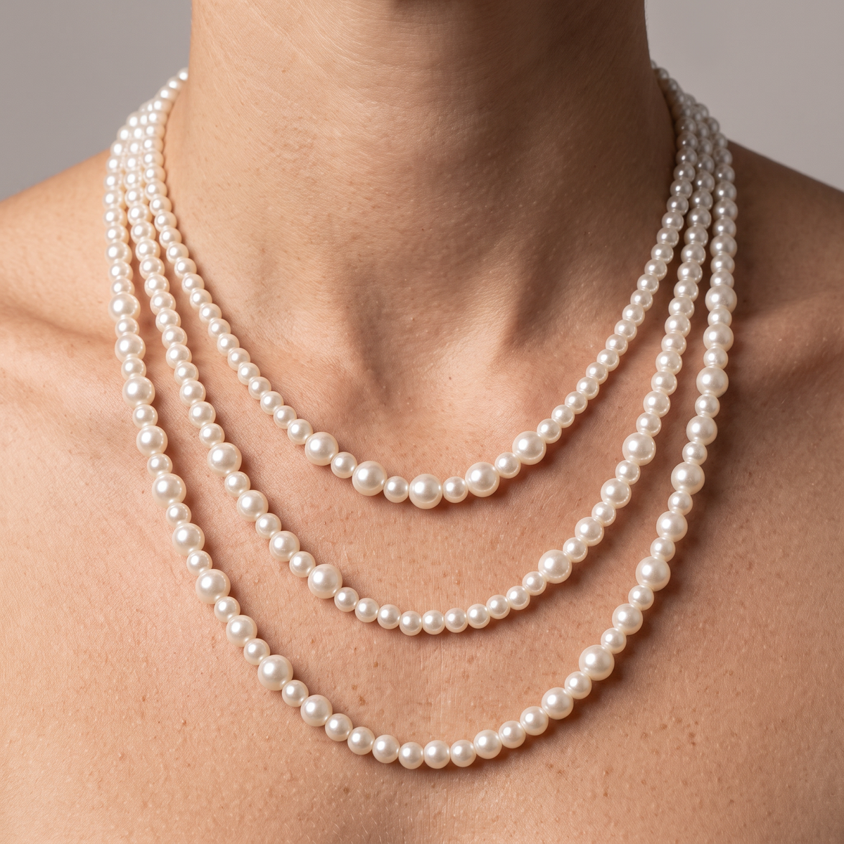 Collier de perles en multirang, porté