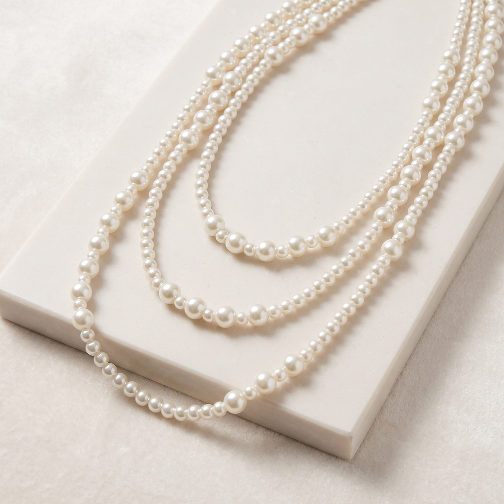 Collier de perles en multirang — Blanc