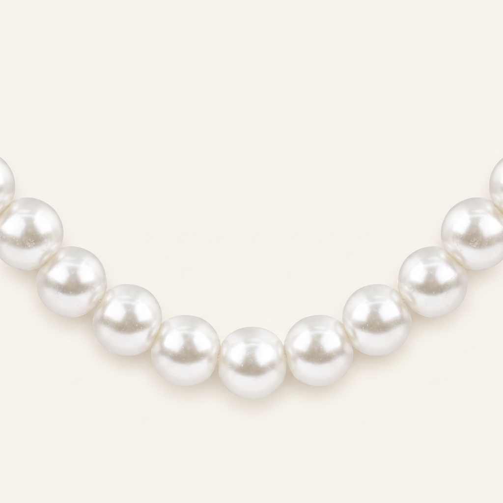 Collier de perles nacrées 12 mm, détail du motif