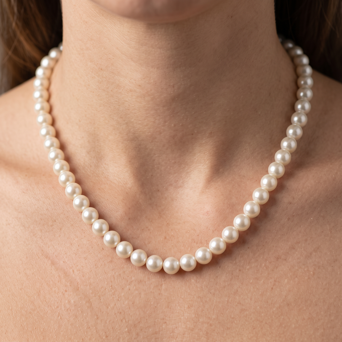 Collier de perles nacrées 12 mm, porté