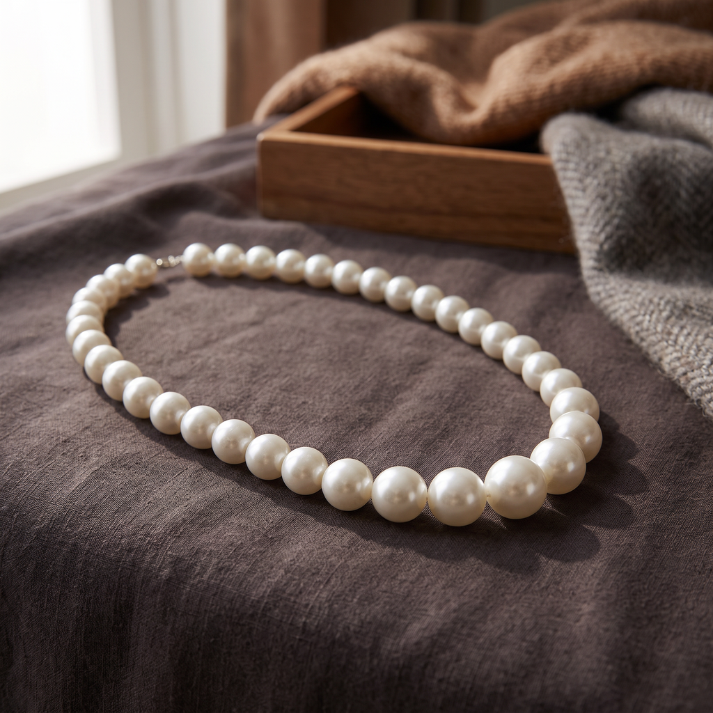 Collier de perles nacrées en dégradé 20 mm, porté en tenue