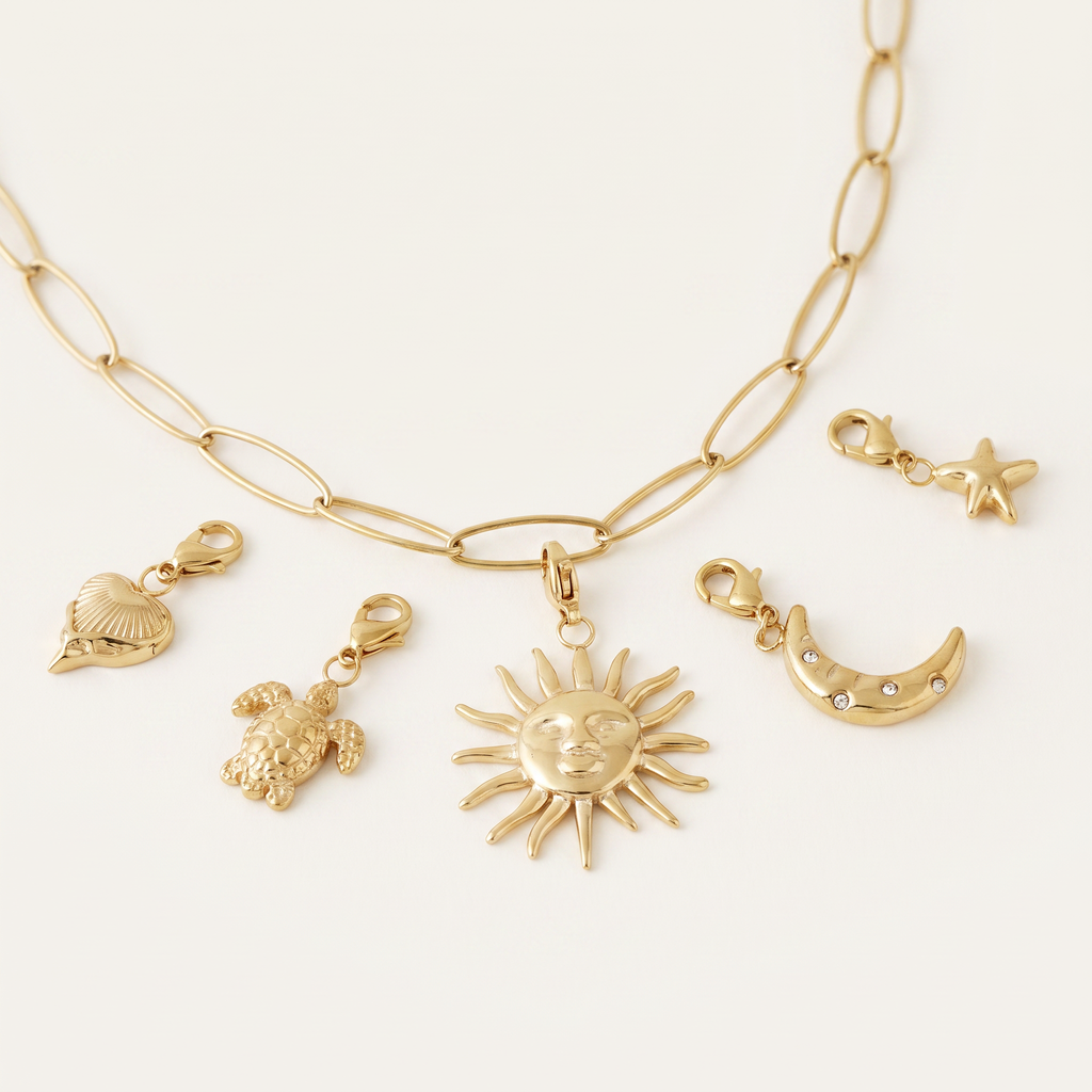 Collier soleil à breloques, ensemble à composer, détail du motif