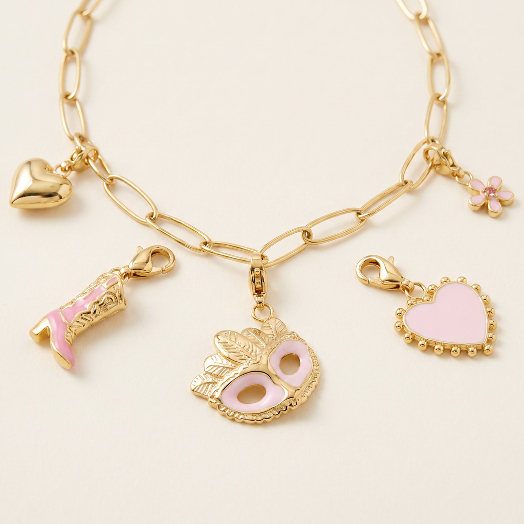 Collier cœur à breloques roses, ensemble à composer, détail du motif