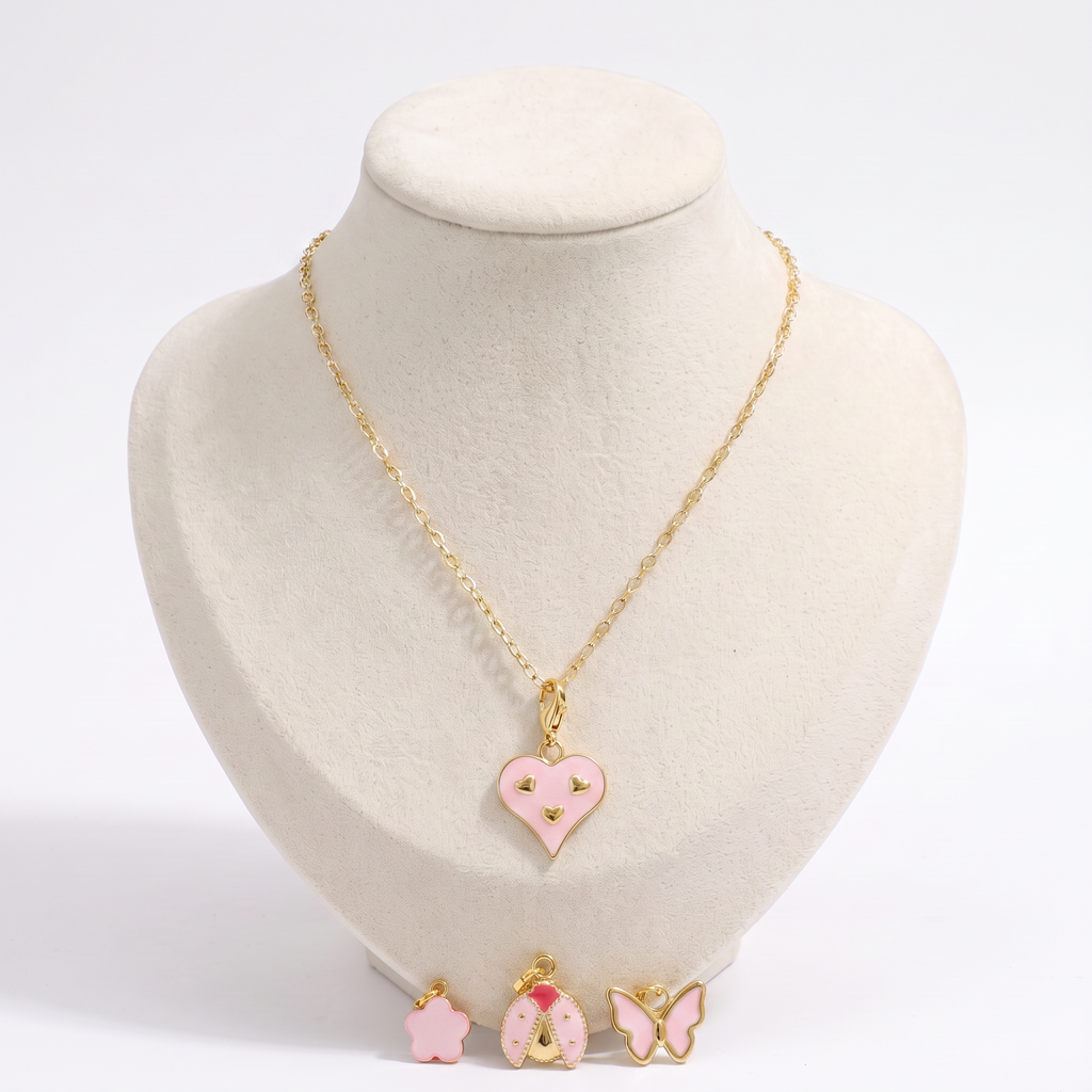 Collier cœur et papillon à breloques, ensemble à composer, vue de face