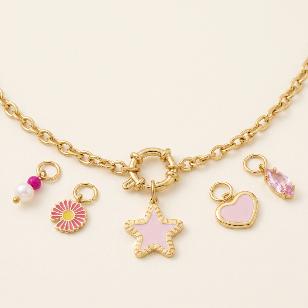 Collier fleur et étoile à breloques, ensemble à composer, détail du motif