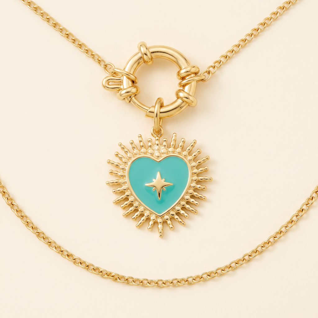 Collier cœur vert à breloques, ensemble à composer, détail du motif