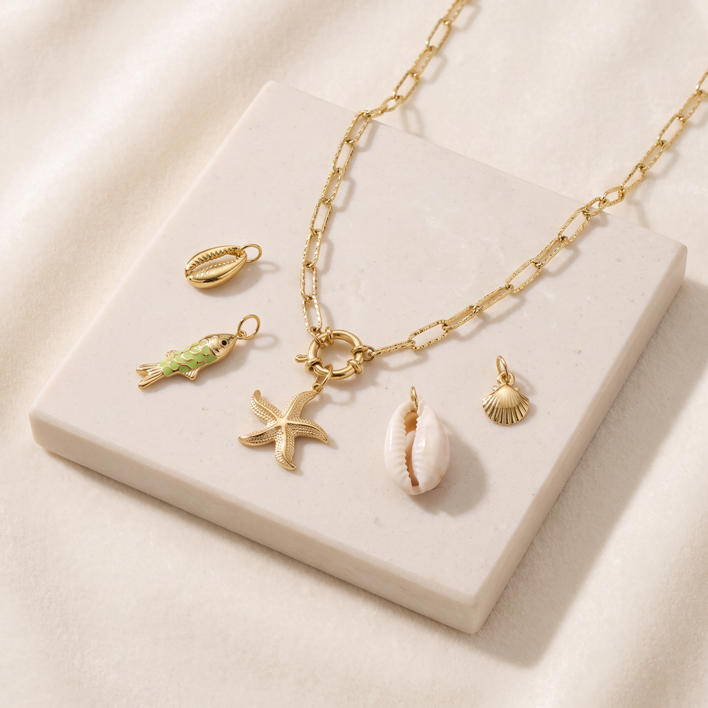 Collier étoile de mer à breloques, ensemble à composer — Doré