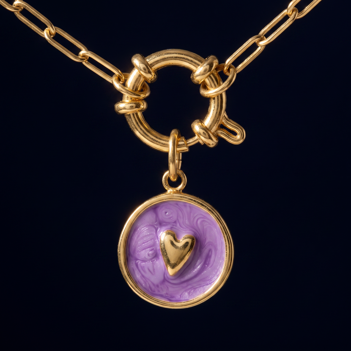 Collier cœur violet à breloques, ensemble à composer, motif en gros plan