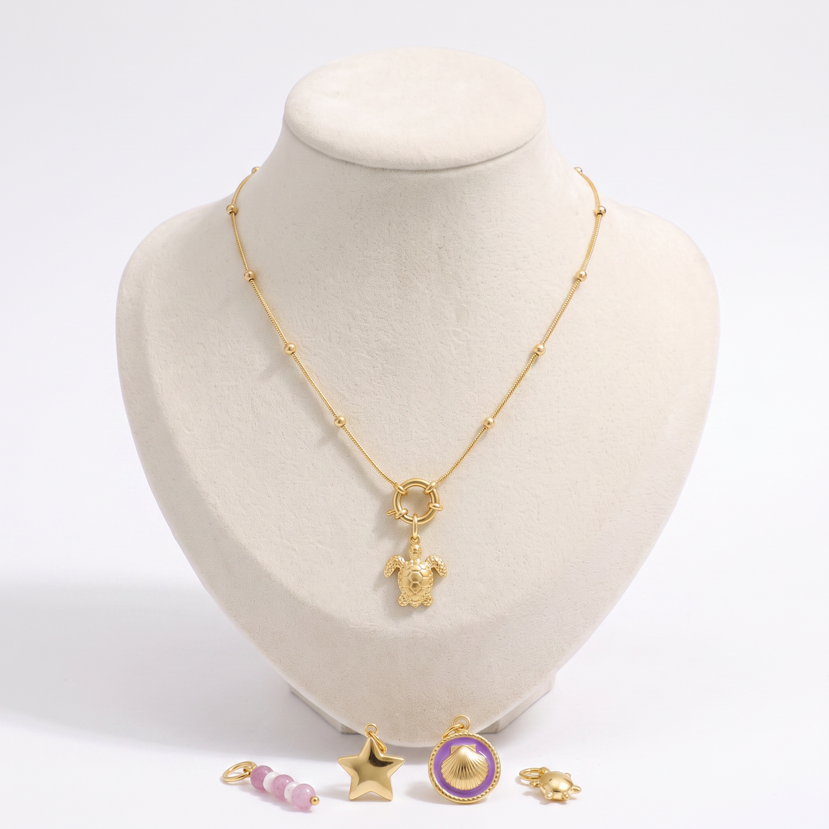Collier tortue et coquillage, ensemble à composer, vue de face