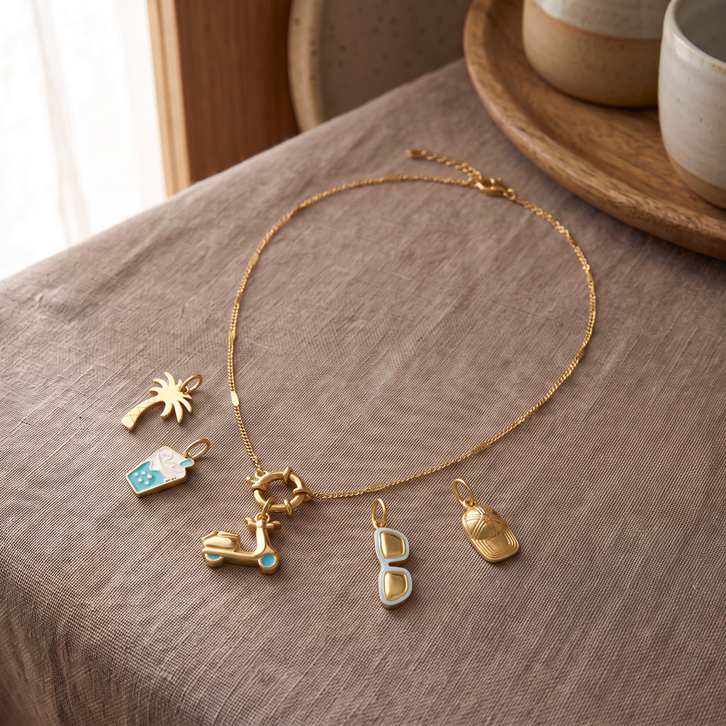 Collier à breloques colorées, ensemble à composer, porté en tenue