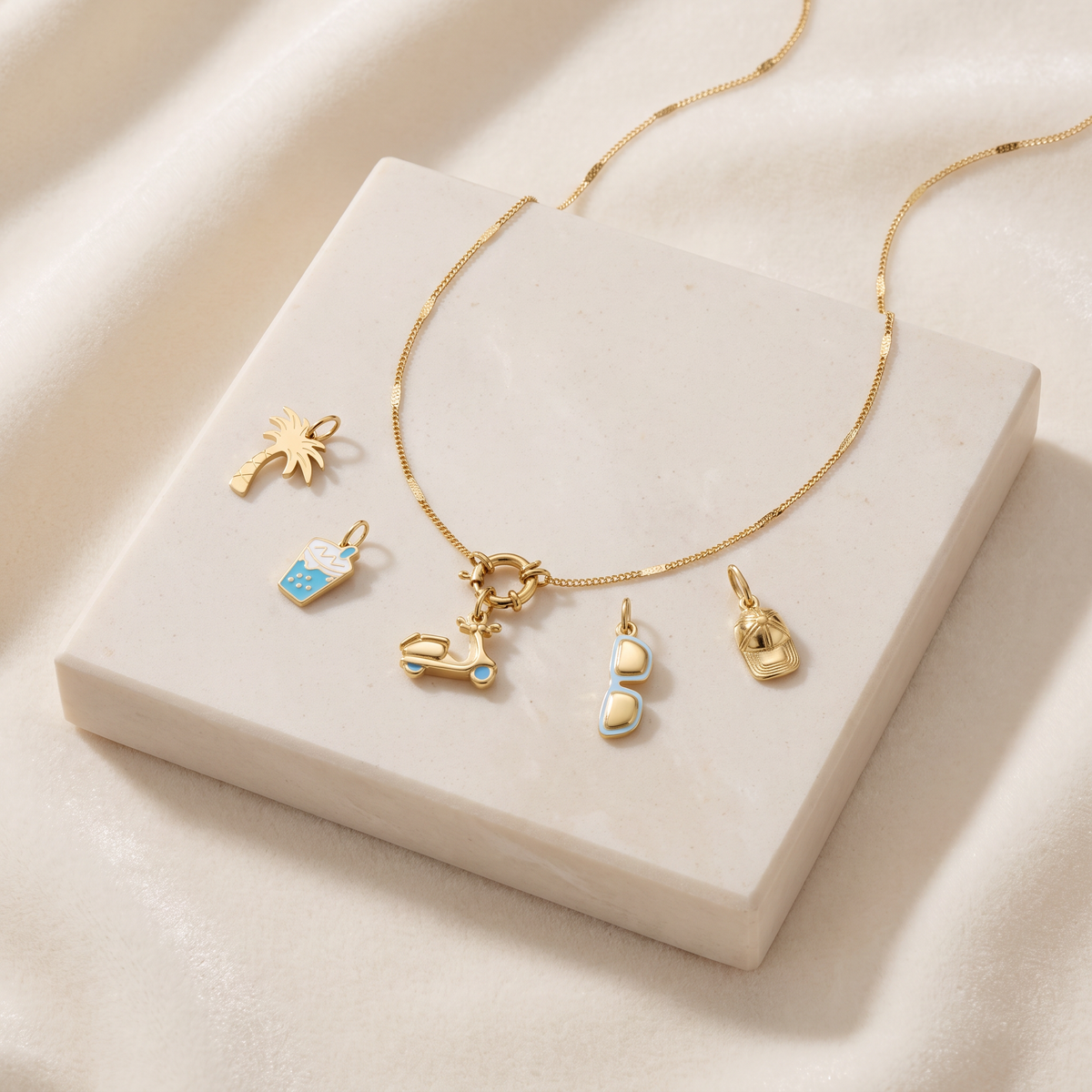 Collier à breloques colorées, ensemble à composer — Doré