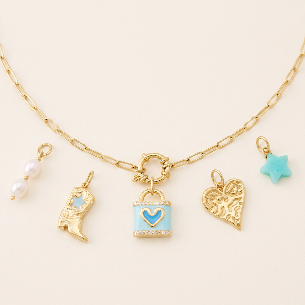 Collier cœur à breloques, ensemble à composer, détail du motif