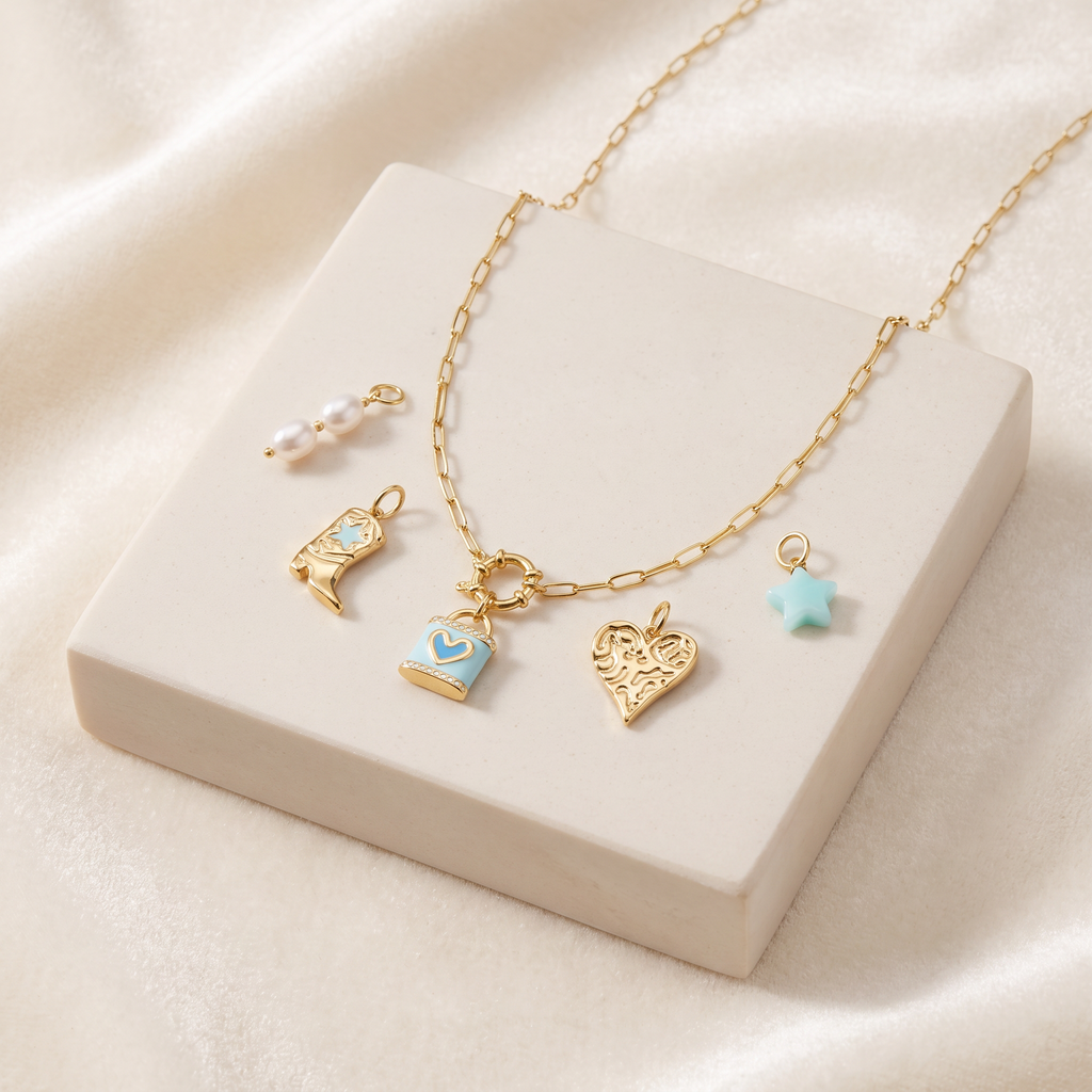 Collier cœur à breloques, ensemble à composer — Doré