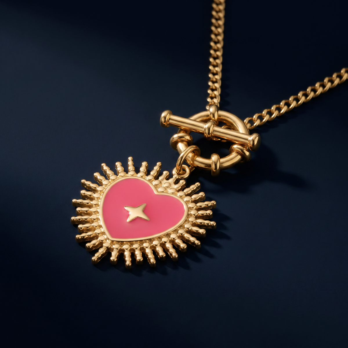 Collier cœur rayonnant rose, ensemble à composer, motif en gros plan