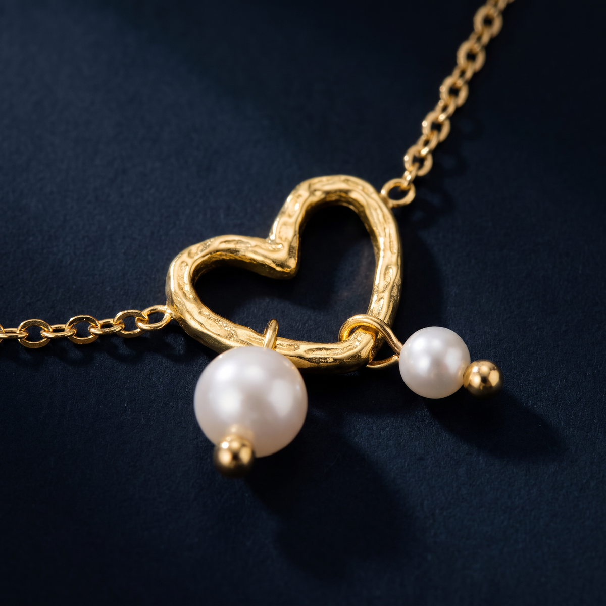 Collier cœur doré minimaliste en perles, motif en gros plan