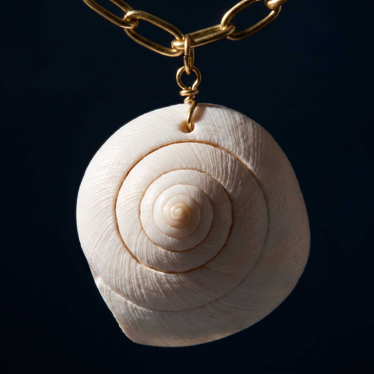 Collier coquillage à breloques blanc, motif en gros plan