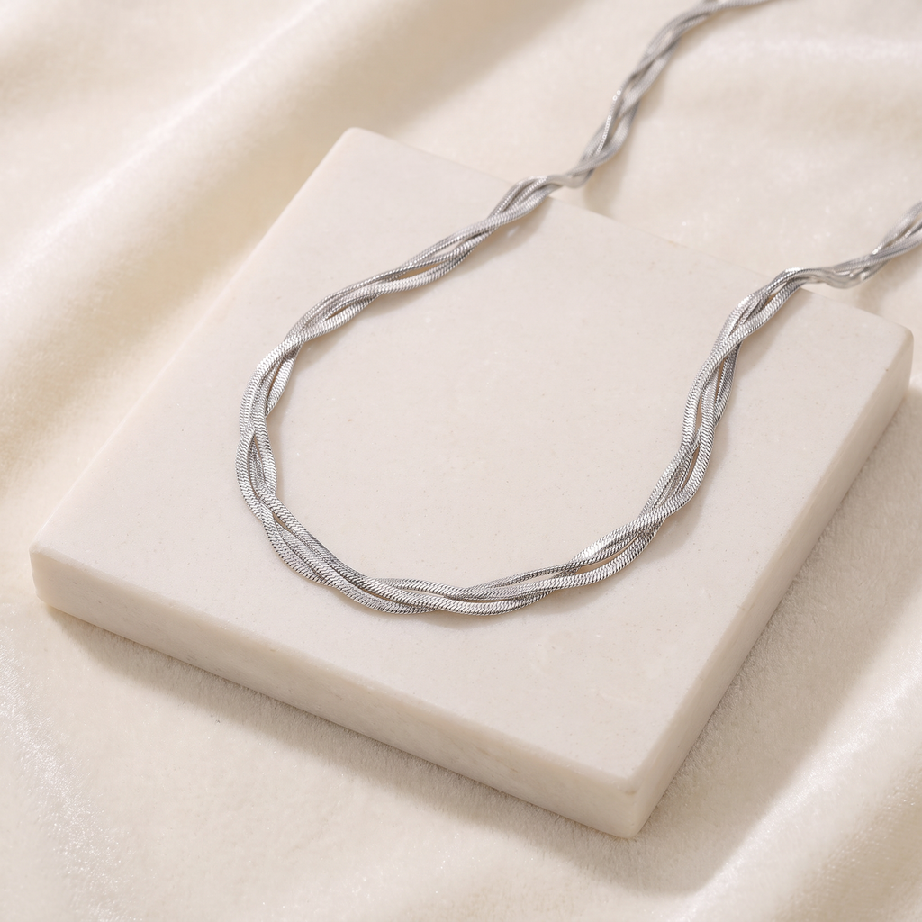 Collier chaîne maille torsadée — Argenté
