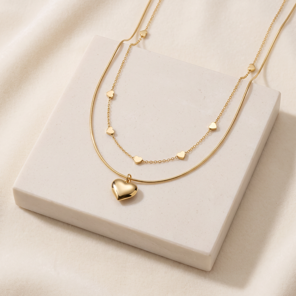 Collier cœur double rang — Doré