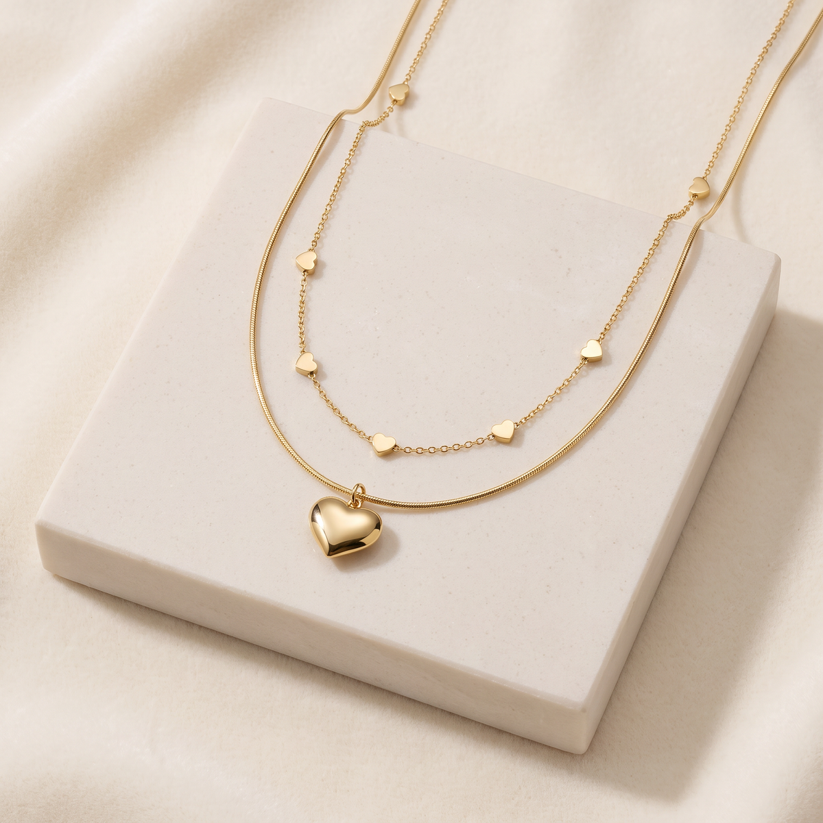 Collier cœur double rang — Doré