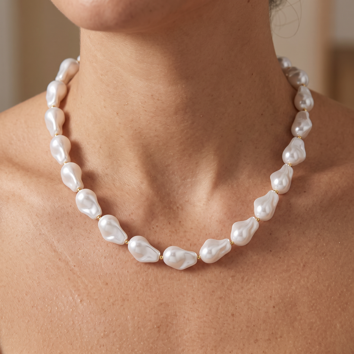 Collier de perles esprit rétro, porté
