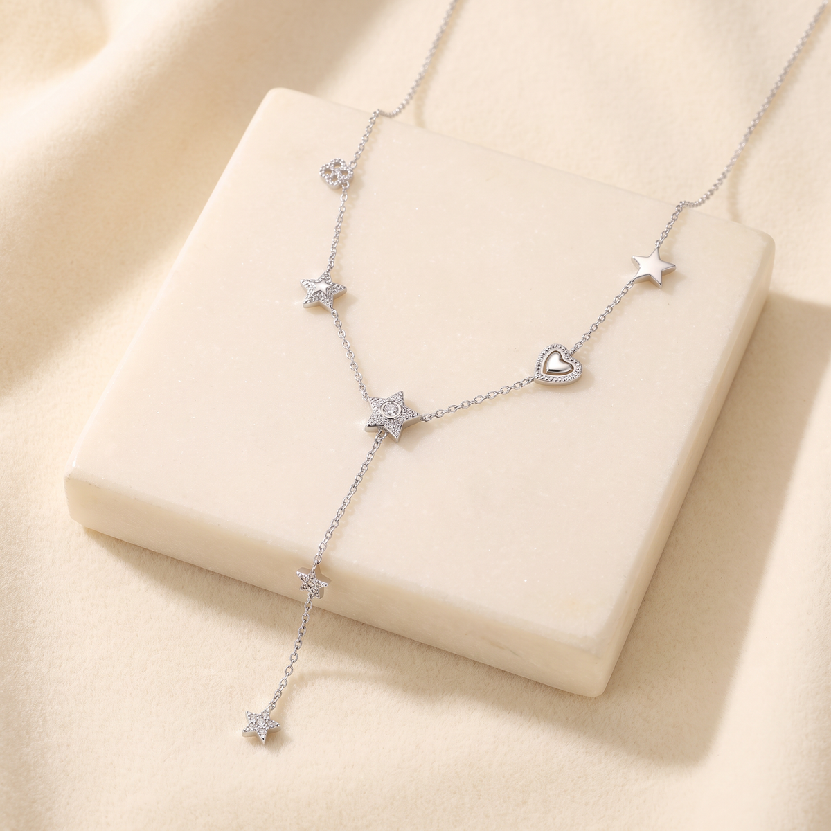 Collier cœur et étoile à strass — Argenté