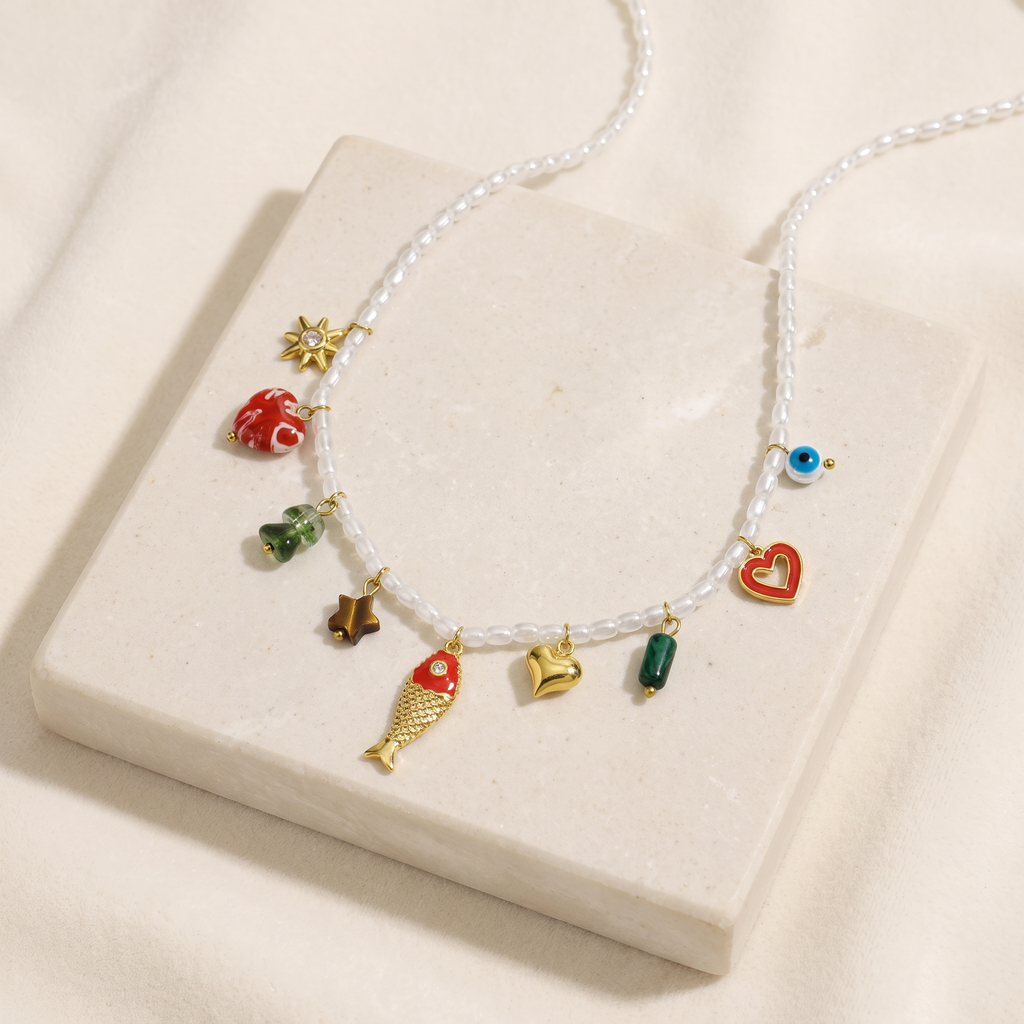 Collier poisson en émail à breloques — Multicolore