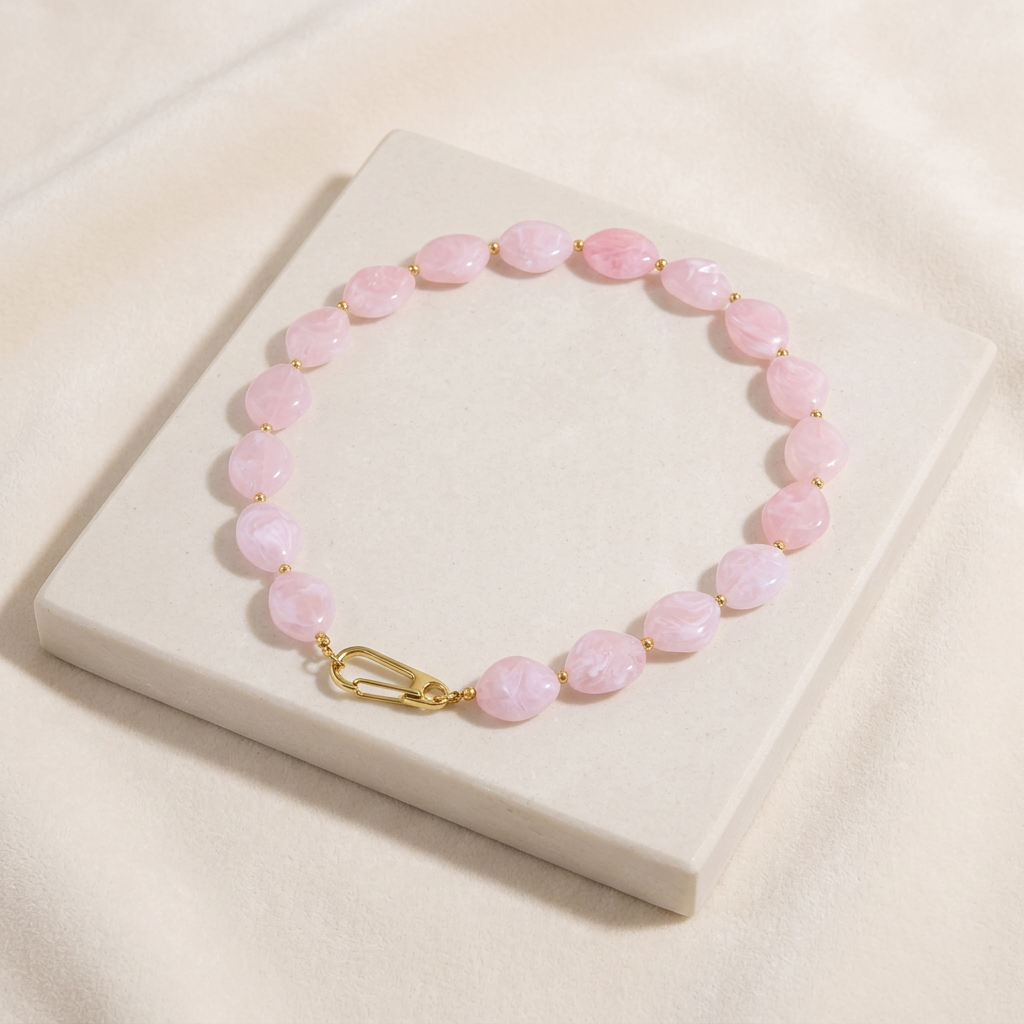 Collier de perles à forme organique 50 cm — Rose
