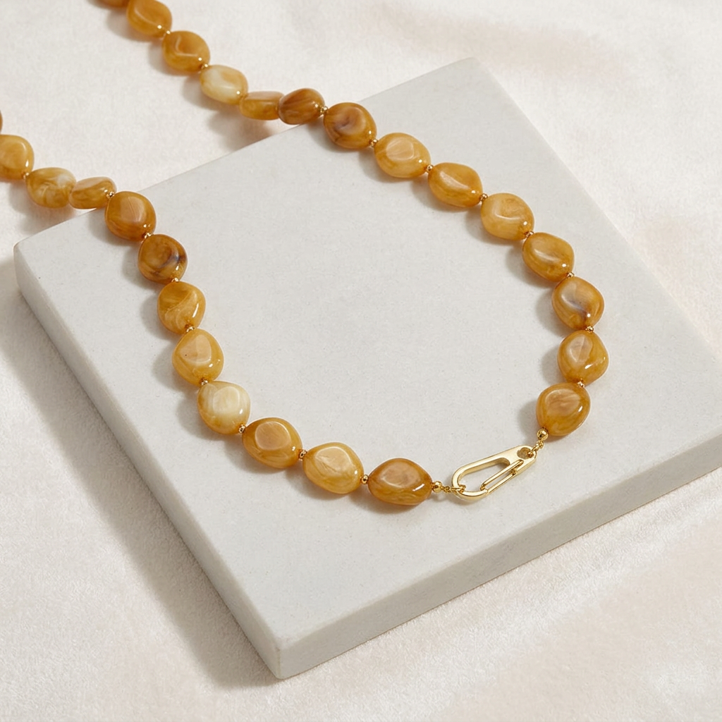 Collier de perles à forme organique 50 cm — Marron