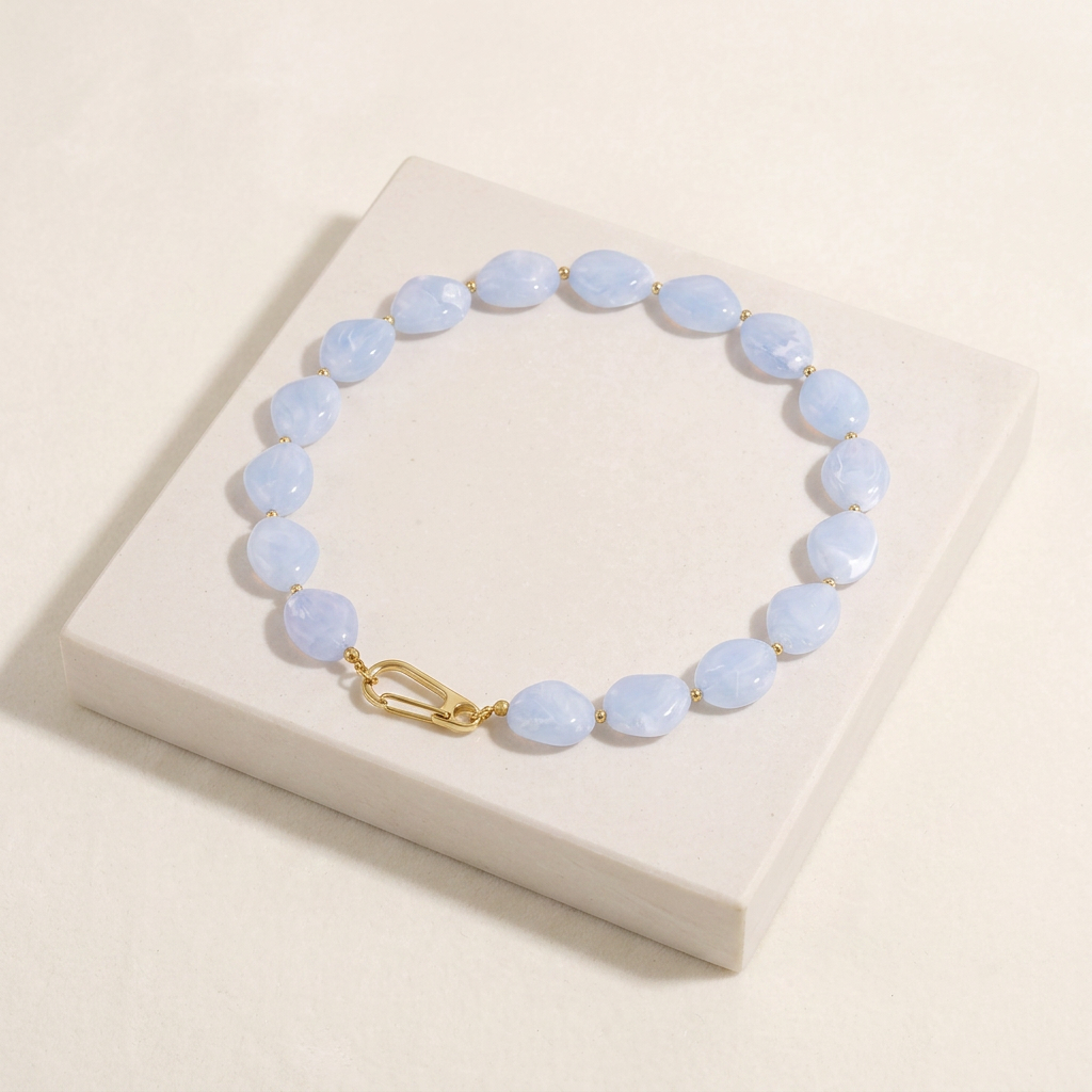 Collier de perles à forme organique 50 cm — Bleu clair