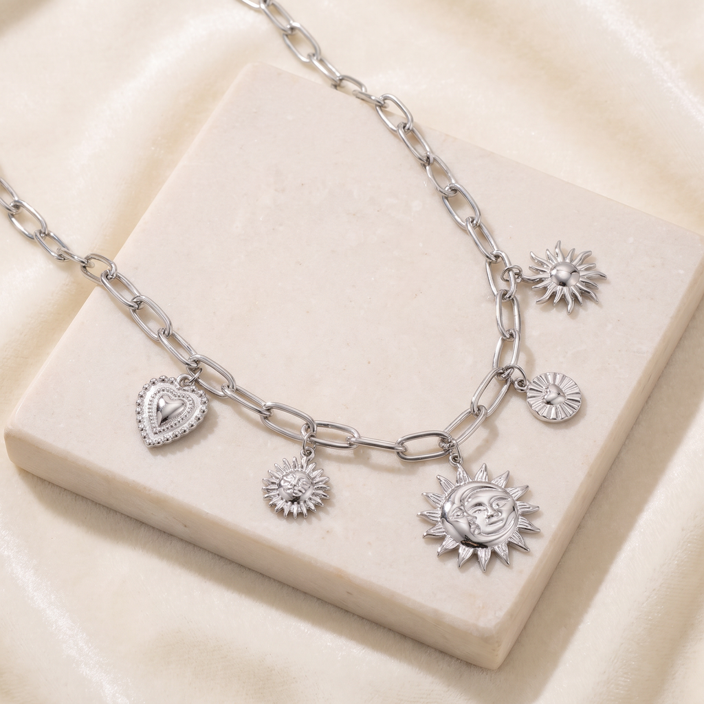 Collier soleil grosse maille — Argenté