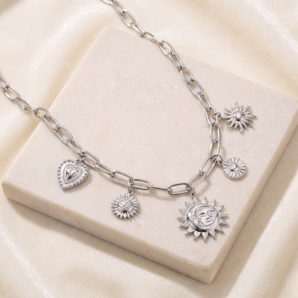 Collier soleil grosse maille — Argenté