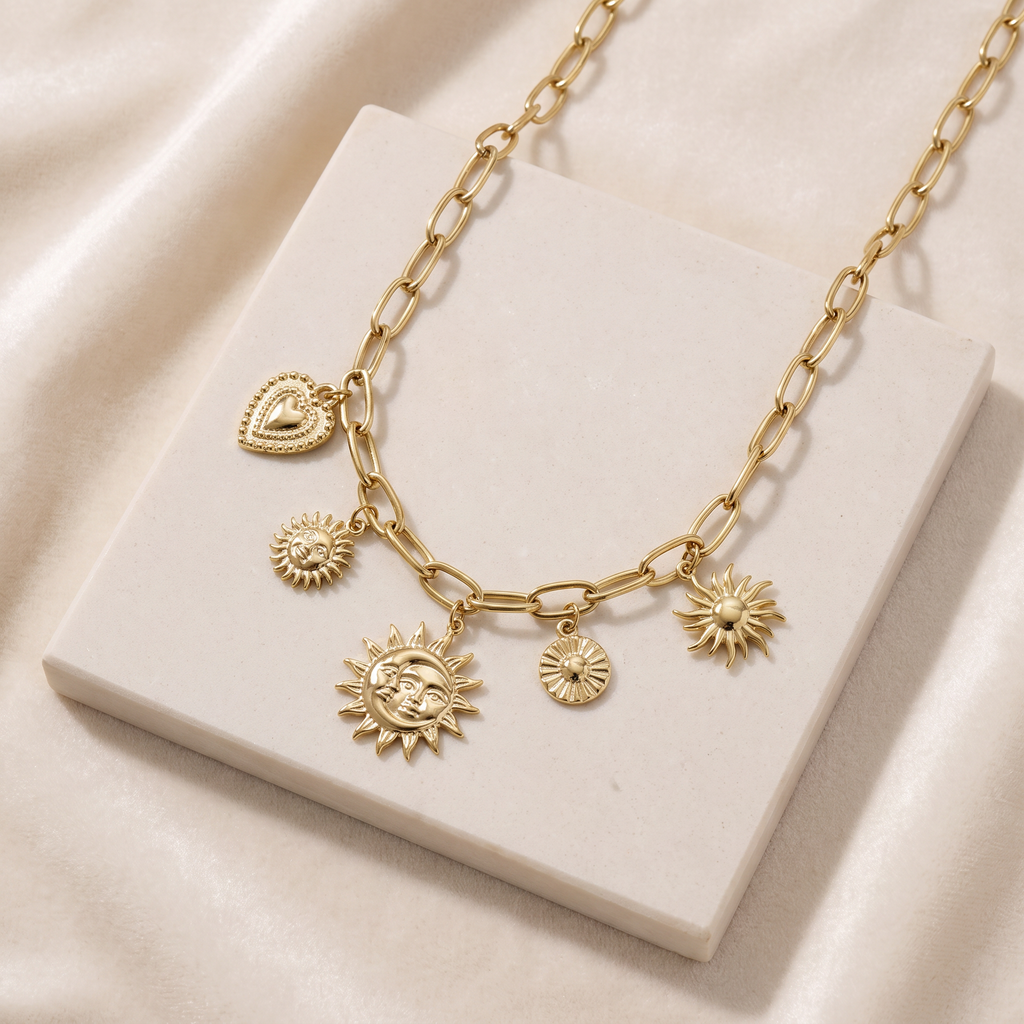 Collier soleil grosse maille — Doré