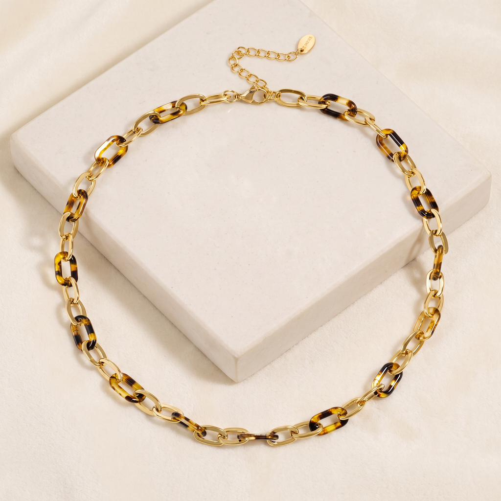 Collier à maillons doré façon écaille — Brun