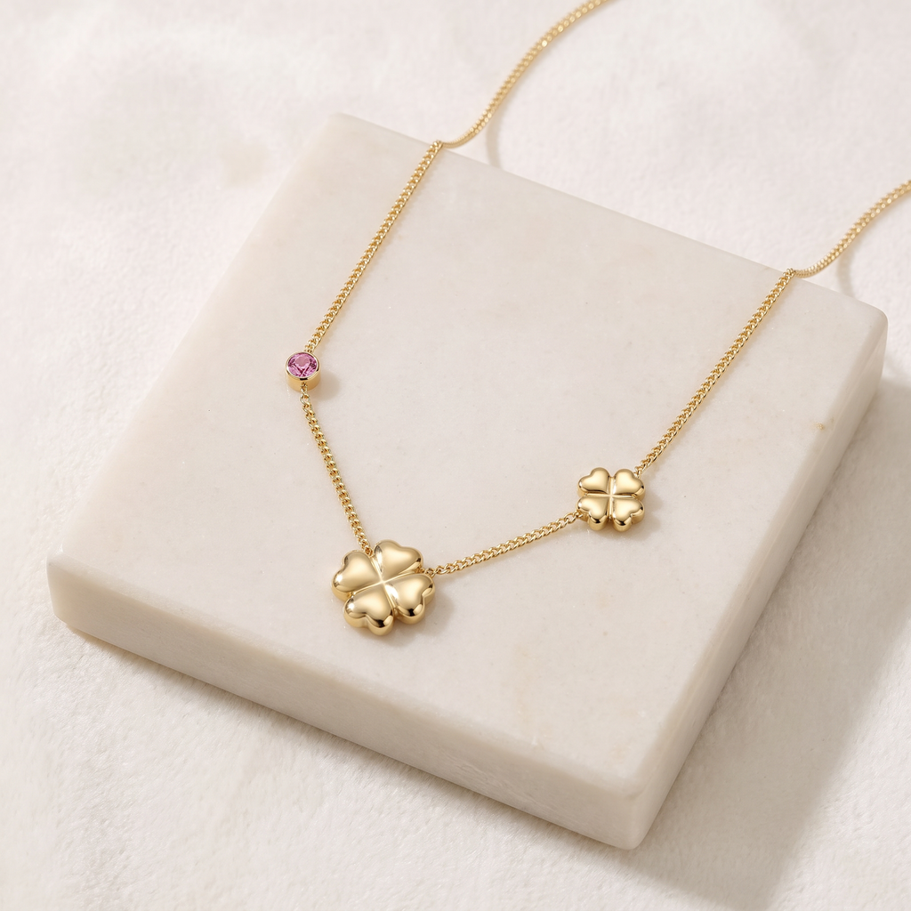 Collier trèfle à strass en couleurs — Rose