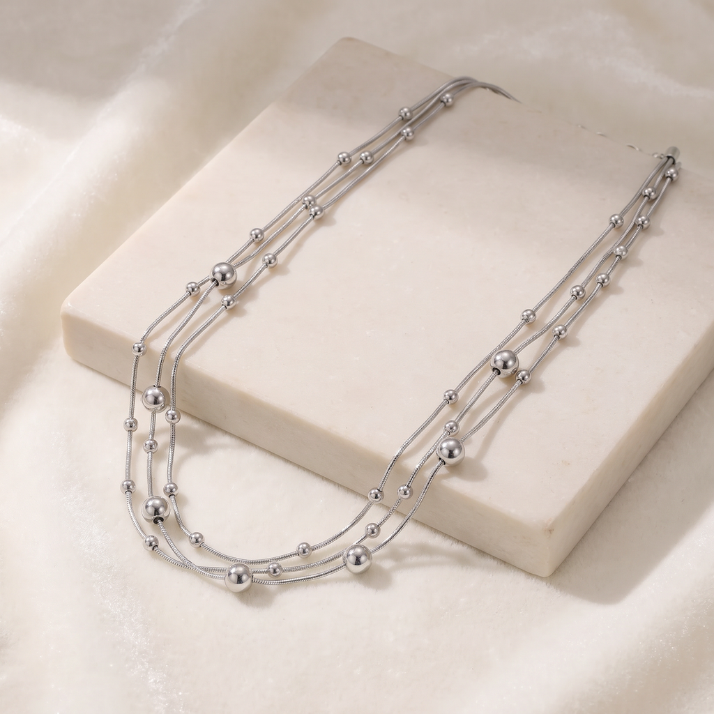 Collier serpent à boules en multirang — Argenté