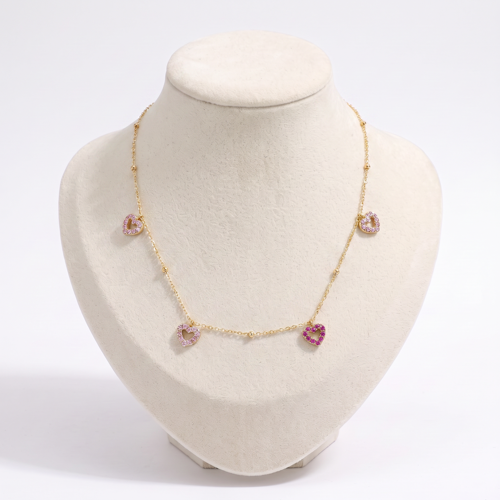 Collier cœur à strass rose, vue de face