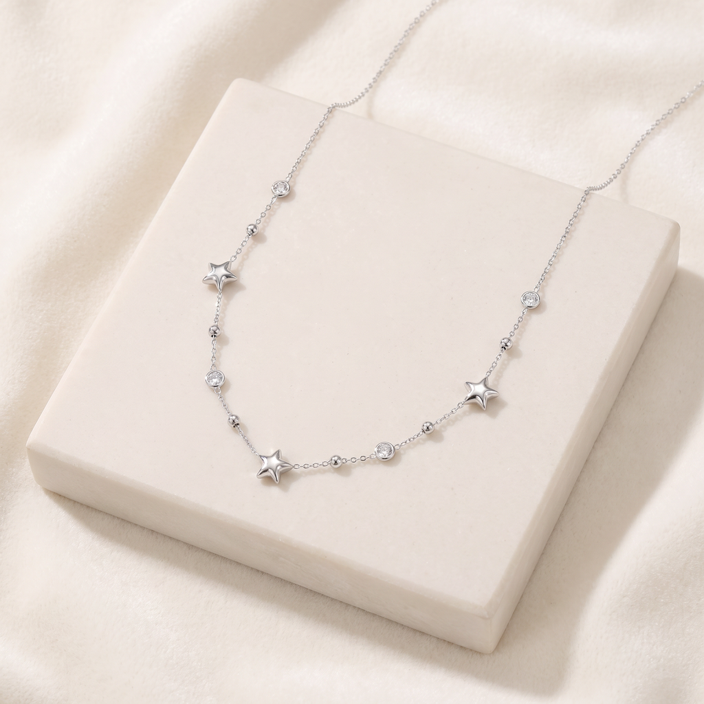 Collier étoile à strass sur chaîne — Argenté
