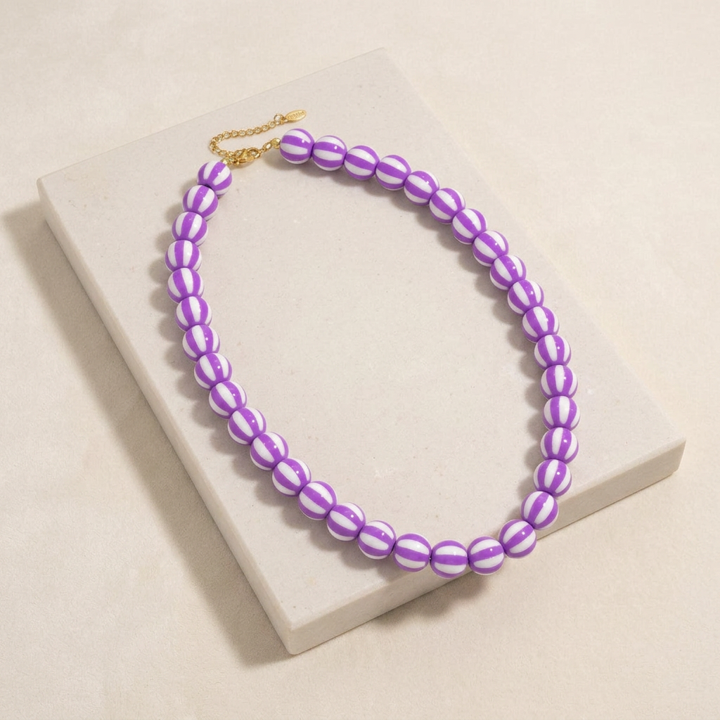 Collier de perles rayé en couleurs — Violet