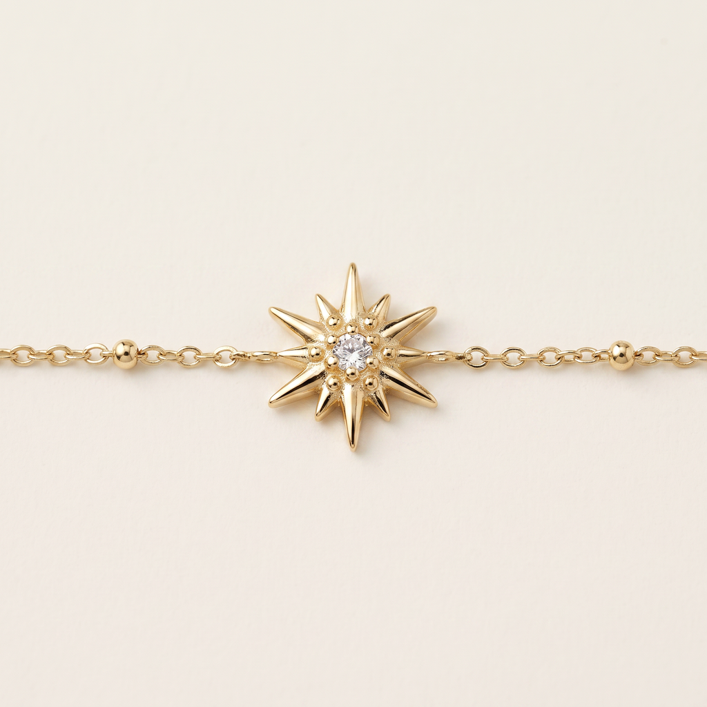 Collier ras de cou étoile à strass, détail du motif, doré