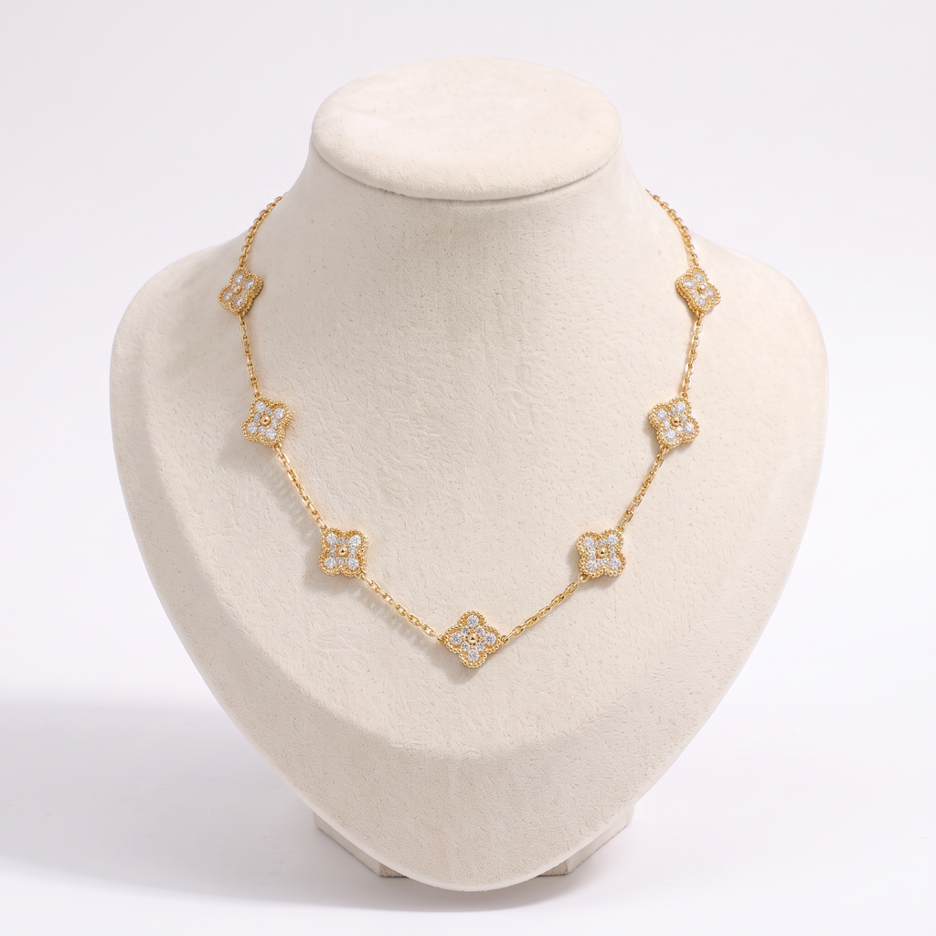 Collier trèfle à strass 41 cm, vue de face, doré