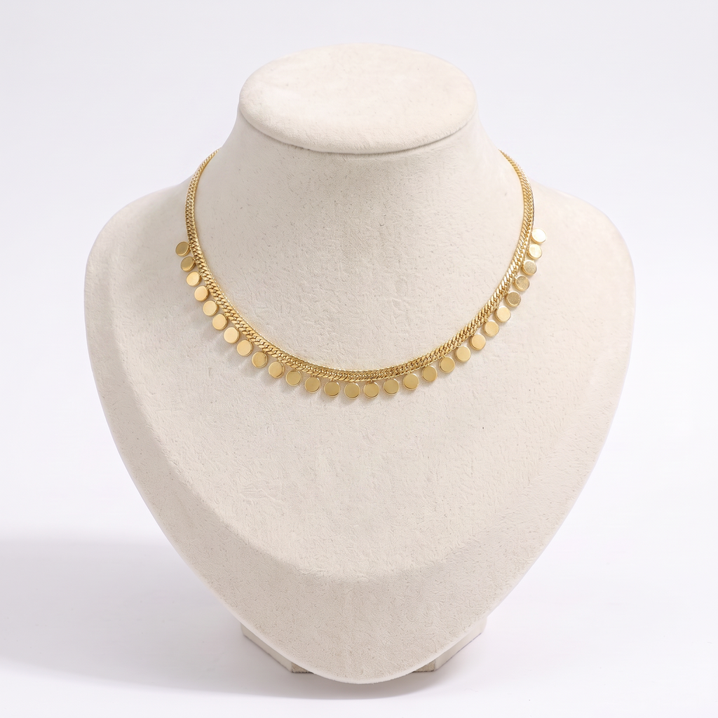 Collier ras de cou tressé à pois, vue de face, doré