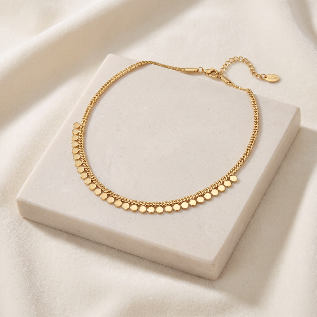 Collier ras de cou tressé à pois — Doré