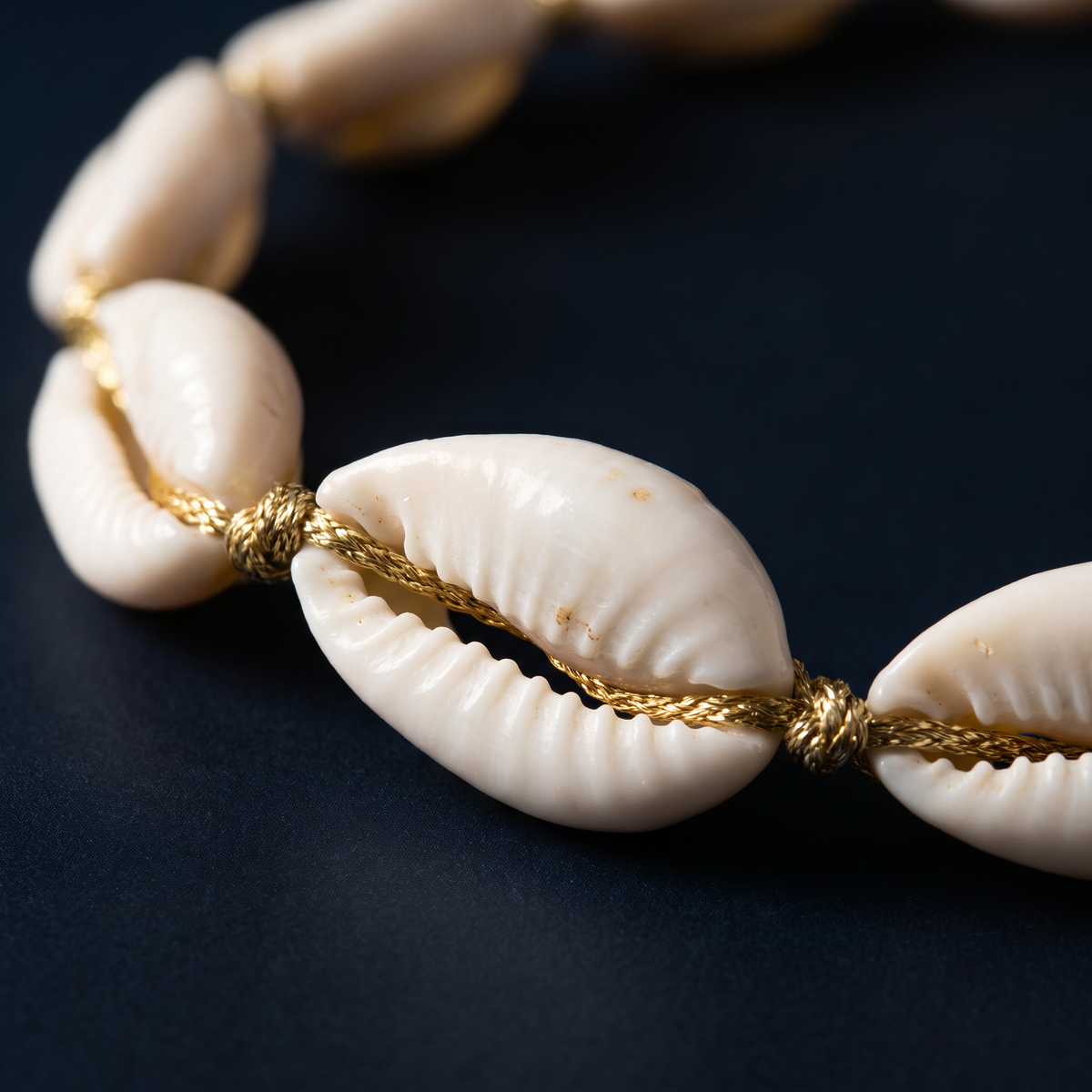 Collier ras de cou coquillage doré, motif en gros plan