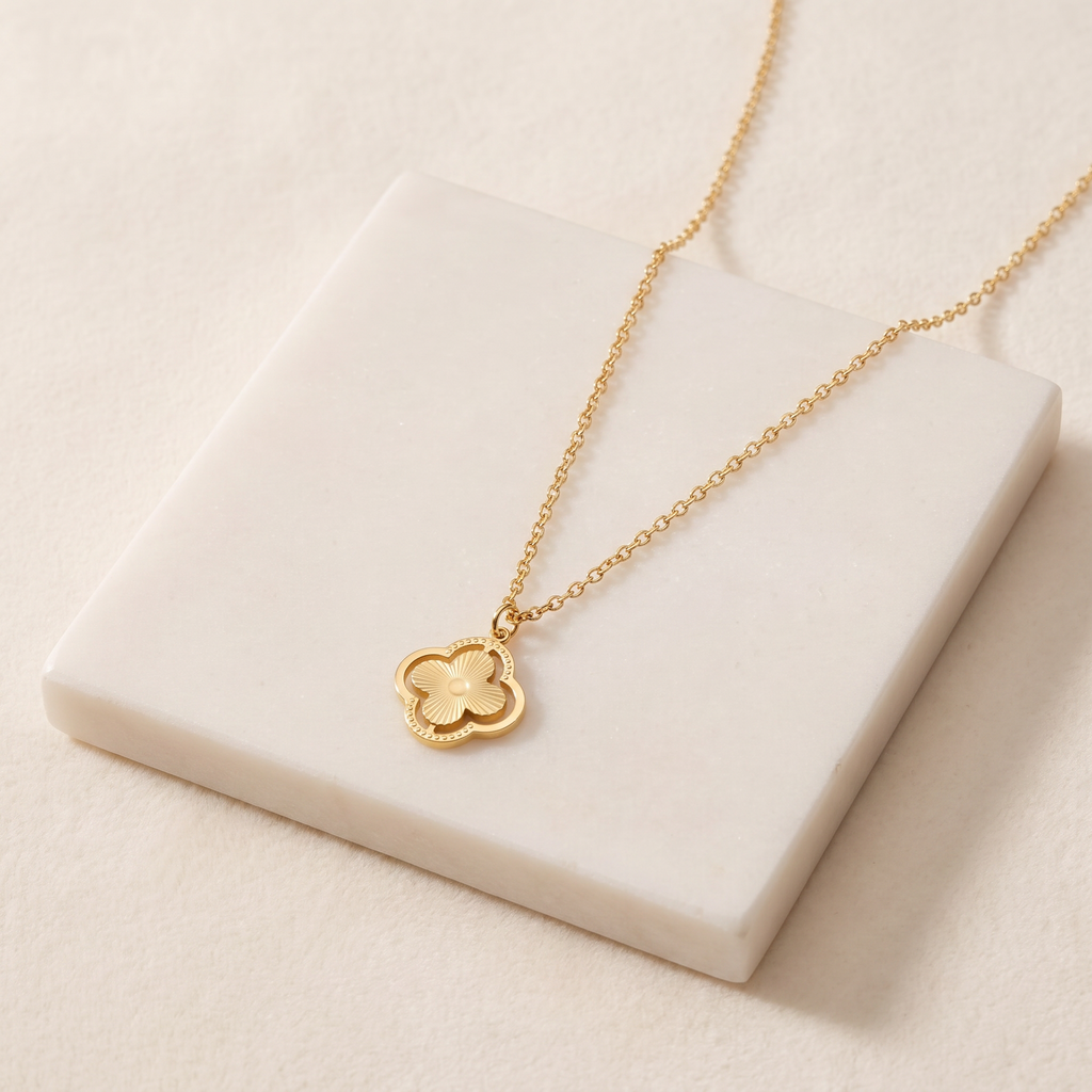 Collier trèfle double rang — Doré
