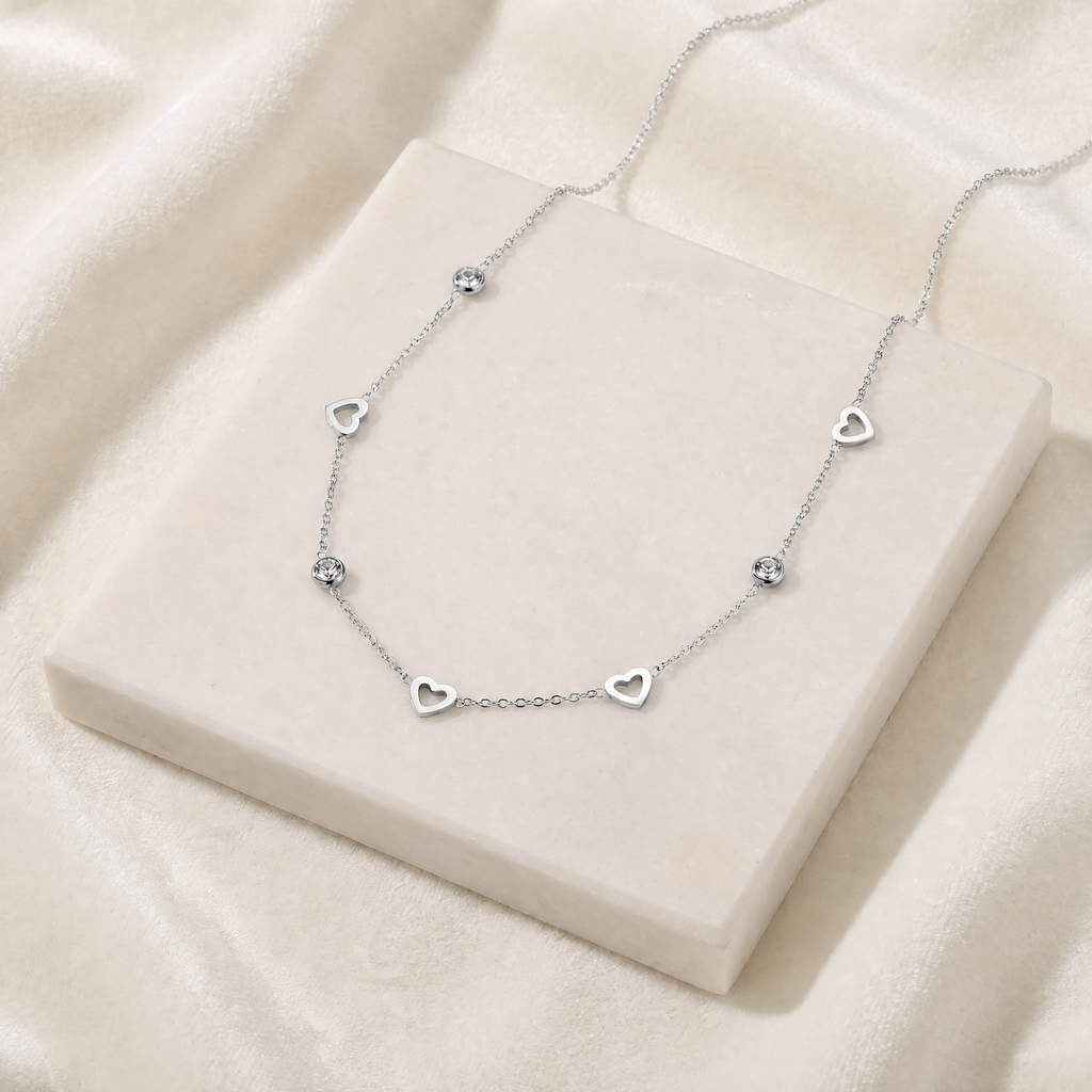 Collier cœur maille fine à strass — Argenté