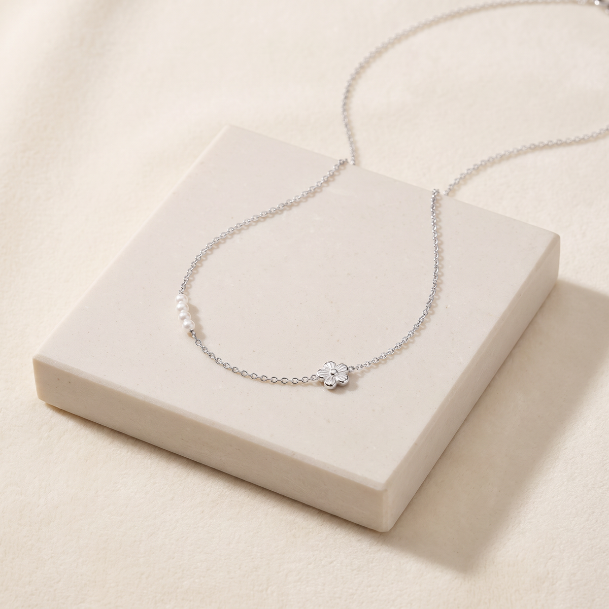 Collier fleur maille fine — Argenté