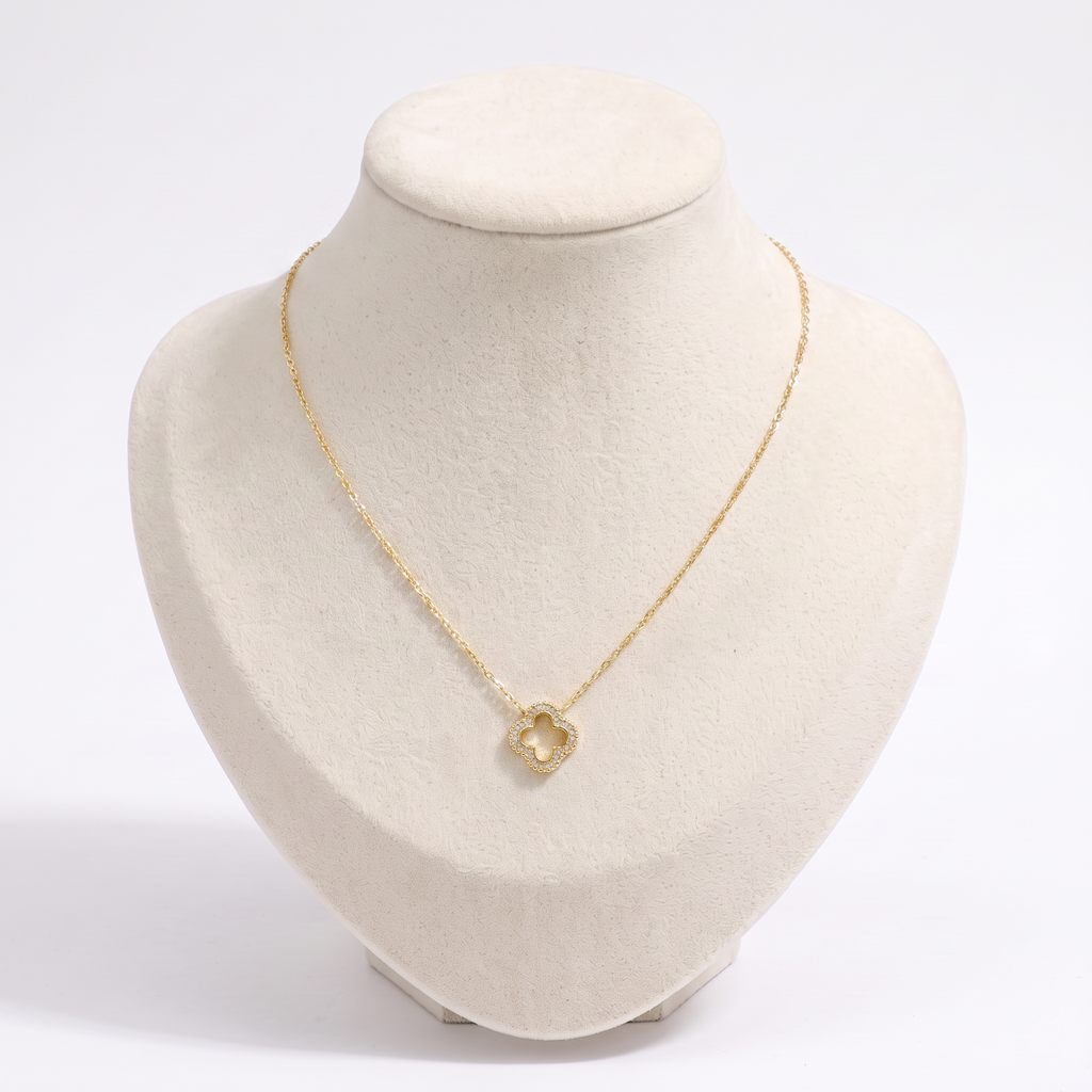 Collier trèfle à strass 39 cm, vue de face, doré