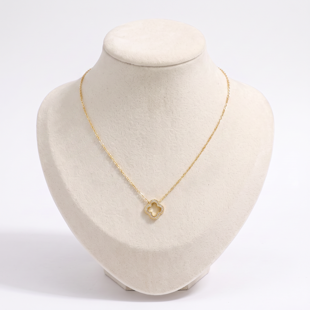 Collier trèfle à strass 39 cm, vue de face, doré